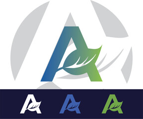 LETTER A AND LEAF LOGO, ABSTRACT SILHOUETTE OF GREEN LEAF VECTOR ILLUSTRATIONS