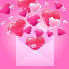 Lovely happy valentines day background with realistic hearts and love letter style background design for greeting card, poster, banner. Vector illustration.