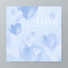 Valentine day greeting card background template with soft light blue gradient color