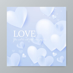 Valentine day greeting card background template with soft light blue gradient color