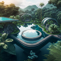 pool in the forest created using generative AI technology