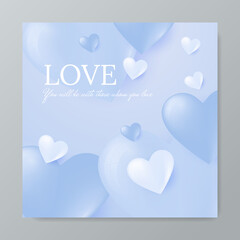 Valentine day greeting card background template with soft light blue gradient color