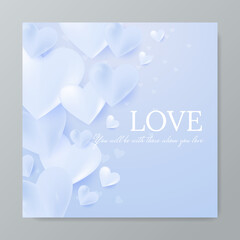 Valentine day greeting card background template with soft light blue gradient color