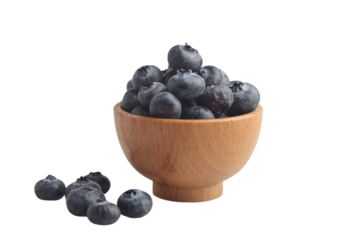 Blueberries in a wooden cup on a white background