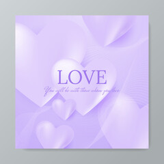 Happy Valentines Day cards, posters, covers. Abstract minimal purple templates in 3D style with hearts pattern for celebration, decoration, branding, packaging, web and social media banners