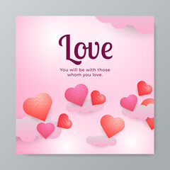Fototapeta na wymiar Happy Valentine's day square poster on red gradient background. Vector illustration. Romantic quote postcard, card, invitation, banner template.