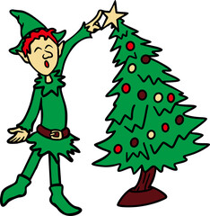 Christmas Elf with Pine Tree