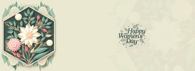 Happy Women's Day Banner Design Decorated With Beautiful Florals.