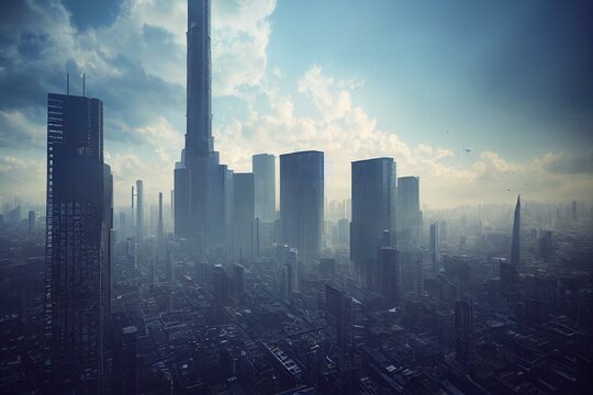 Modern City Architecture Of Skyscrapper Against Sky. Generative AI