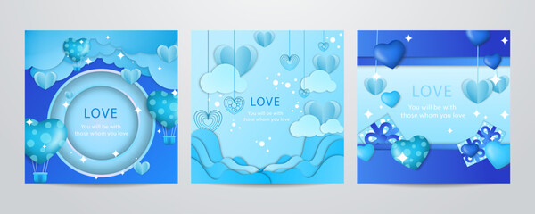 Happy valentine's day background with cute blue and lovely style illustration
