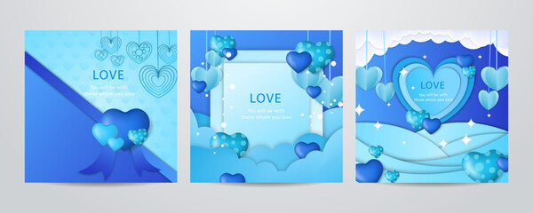 Happy valentine's day background with cute blue and lovely style illustration