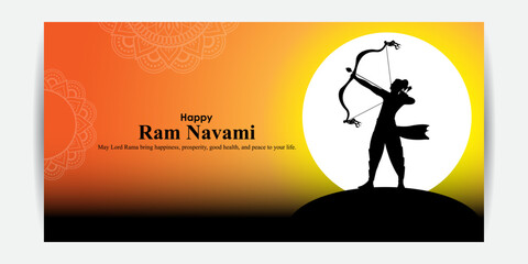Fototapeta premium Vector illustration concept of Spring Hindu festival Shree Ram Navami wishes greeting