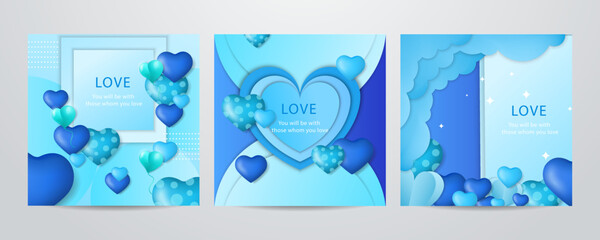 Happy valentine's day background with cute blue and lovely style illustration