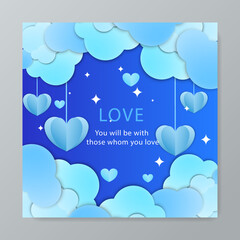 Happy valentine's day background with cute blue and lovely style illustration