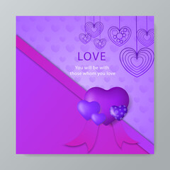 Happy valentine's day with cute purple and lovely 3d art style illustration