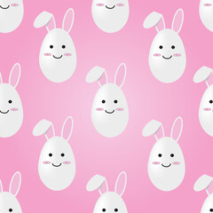 Creative seamless pattern with easter bunny face on the egg. Fashion endless background with funny  rabbit. Viva magenta website banner with hare. Backdrop in asian style. Spring holiday poster.