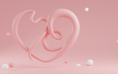 Pink heart symbol on valentine's day background, Valentine's day 3D rendering background