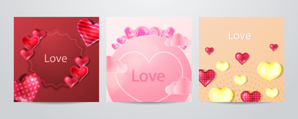 Fototapeta na wymiar Paper style valentines day greeting cards collection