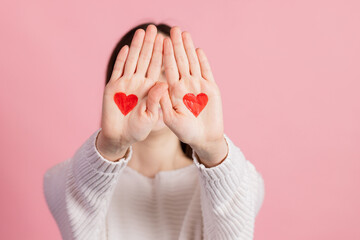 hands with drawn hearts, valentine's day concept