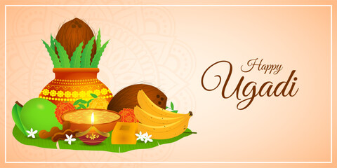 Vector illustration concept of Happy Ugadi Or Gudi Padwa wishes background