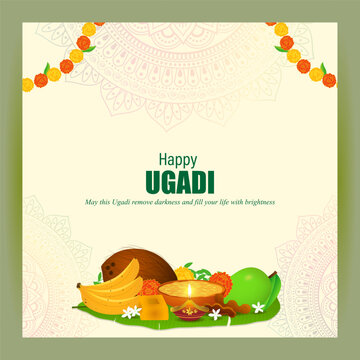 Vector illustration concept of Happy Ugadi Or Gudi Padwa wishes background