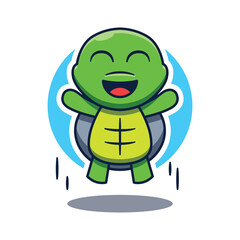Cute Turtle Jumping Mascot Cartoon Character Illustration