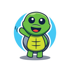 Cute Turtle Mascot Cartoon Character Waving