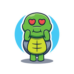 Cute turtle mascot cartoon logo falling in love