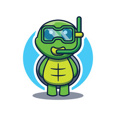 Obraz premium Cute turtle mascot cartoon logo wearing swimming goggles