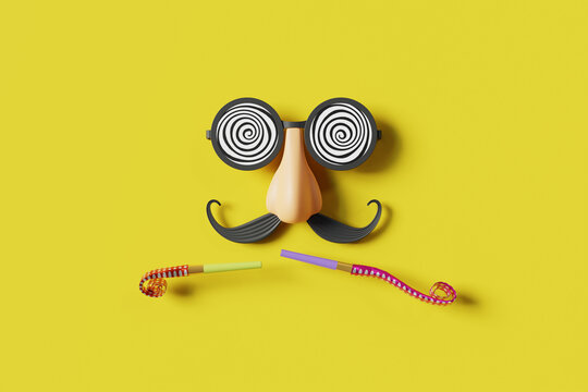 april fool's day yellow background, 3d rendering
