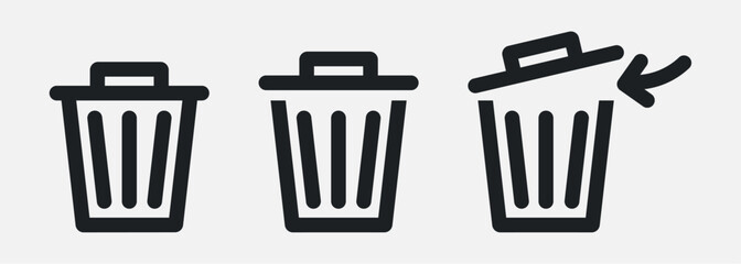 Trash cans icon. Internet button trash can normal, active, hover. Set trash can icons 3. Vector illustration EPS10	