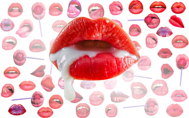 Milk and creamy mouth. Lips and mouth. Design artwork with sensual lips. Abstract sexy lip. Red lip...