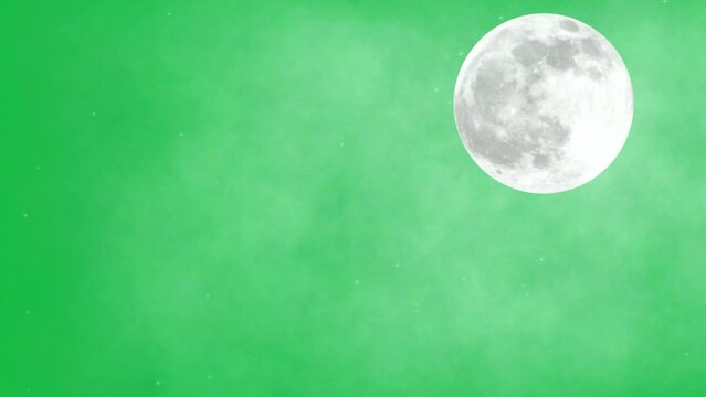 Moon with fog on green screen background motion graphic effect.