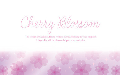 透明感のあるおしゃれな春の桜のグラデーションフレーム_ベクター素材_横長コピースペース_紫