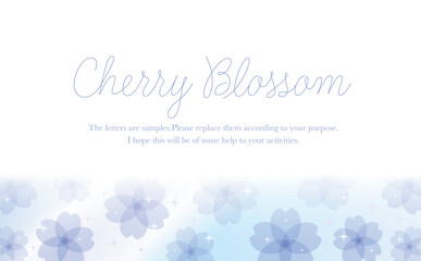 透明感のあるおしゃれな春の桜のグラデーションフレーム_ベクター素材_横長コピースペース_青