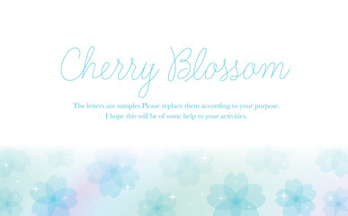 透明感のあるおしゃれな春の桜のグラデーションフレーム_ベクター素材_横長コピースペース_水色