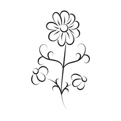 Black silhouettes, flowers and herbs isolated on white background. Hand drawn sketch flower