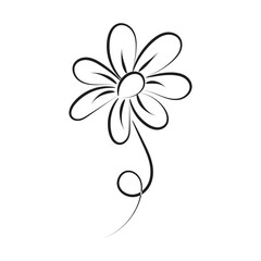 Black silhouettes, flowers and herbs isolated on white background. Hand drawn sketch flower