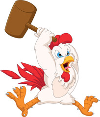 cartoon angry rooster with a wooden hammer © lawangdesign