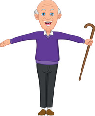 happy grandfather waving cartoon
