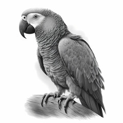 Fototapeta premium African Grey Parrot in front of a white background. Generative AI.