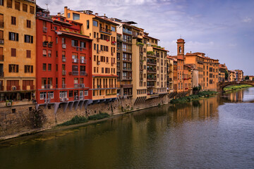 Florence cityscape with waterfront houses on Arno River, Italy