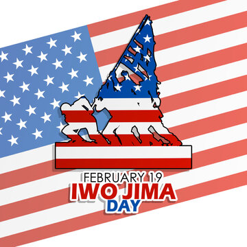 Illustration of silhouettes of soldiers who are raising the American flag pole with bold text on white background to commemorate Iwo Jima Day on February 19
