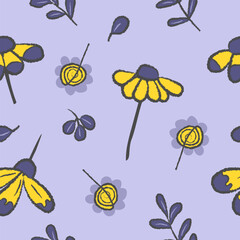 Hand-drawn doodle flower vector seamless pattern. Suitable for fashion, wrapping paper, or background design.