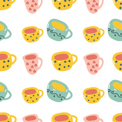 Vector seamless pattern with cups
