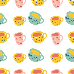 Vector seamless pattern with cups
