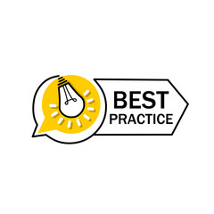 Best practice sign. Badge with lightbulb. Vector illustration.