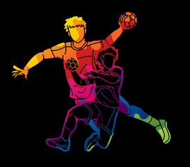 Fototapeta na wymiar Handball Sport Male Players Mix Action Cartoon Graphic Vector