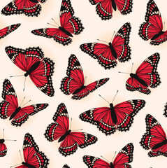 Pattern with butterflies. Red butterflies fly in different directions.