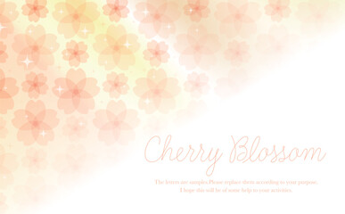 透明感のあるおしゃれな春の桜のグラデーションフレーム_ベクター素材_横長コピースペース_黃オレンジ